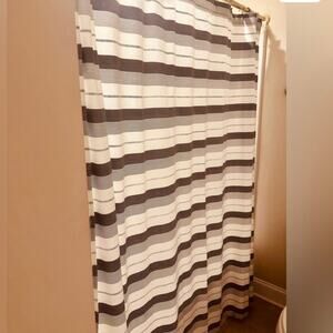 Navy Cream Striped Shower Curtain Modern Bathroom Fabric Neutral